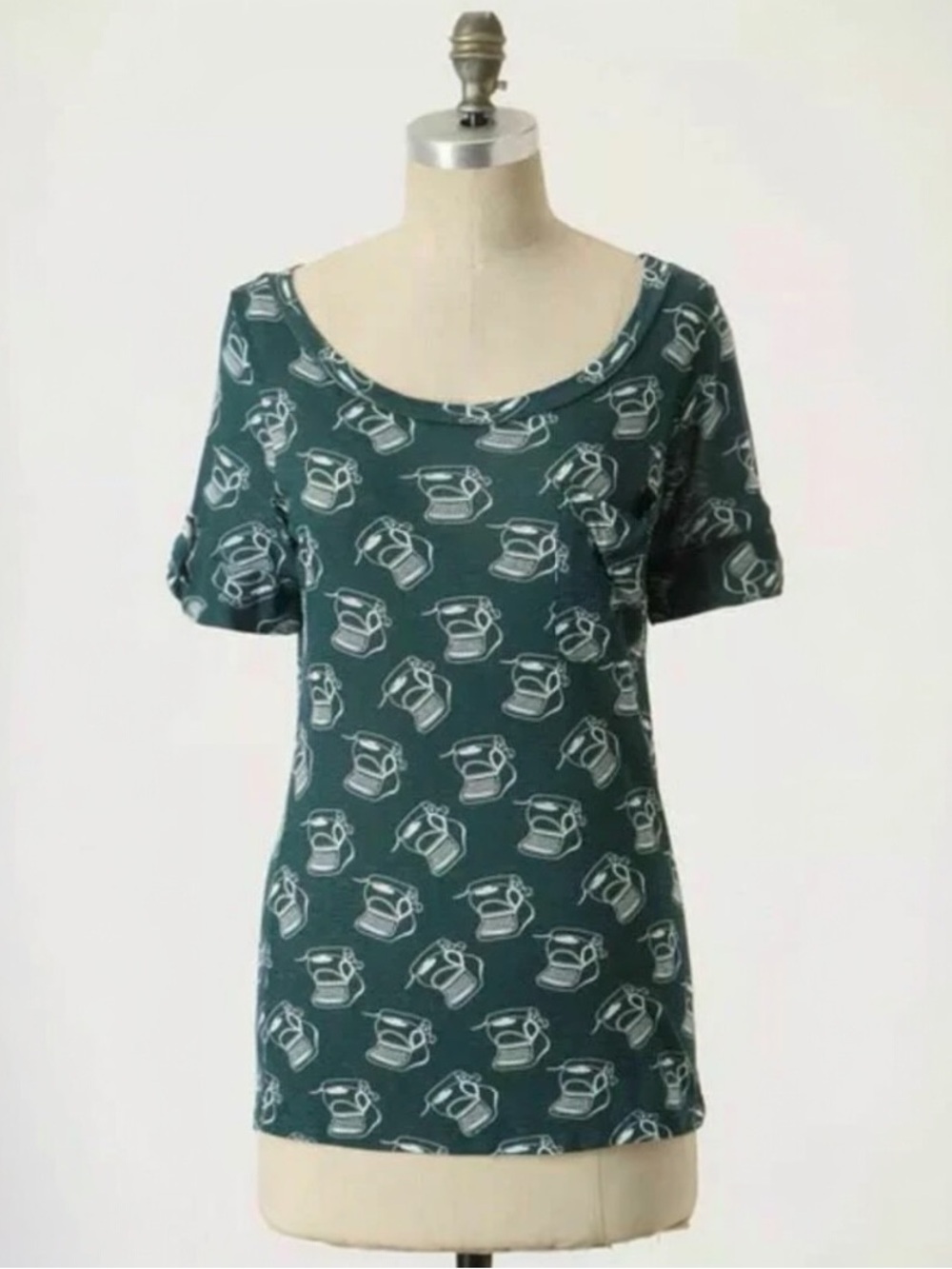 RARE! ANTHROPOLOGIE PORRIDGE TYPEWRITER NOVELTY PRINT COTYON BLEND TOP MEDIUM